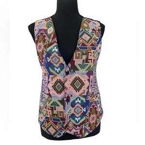 Vintage Southwestern Aztec Tapestry Waistcoat Women's Vest Size Medium PTP 22”